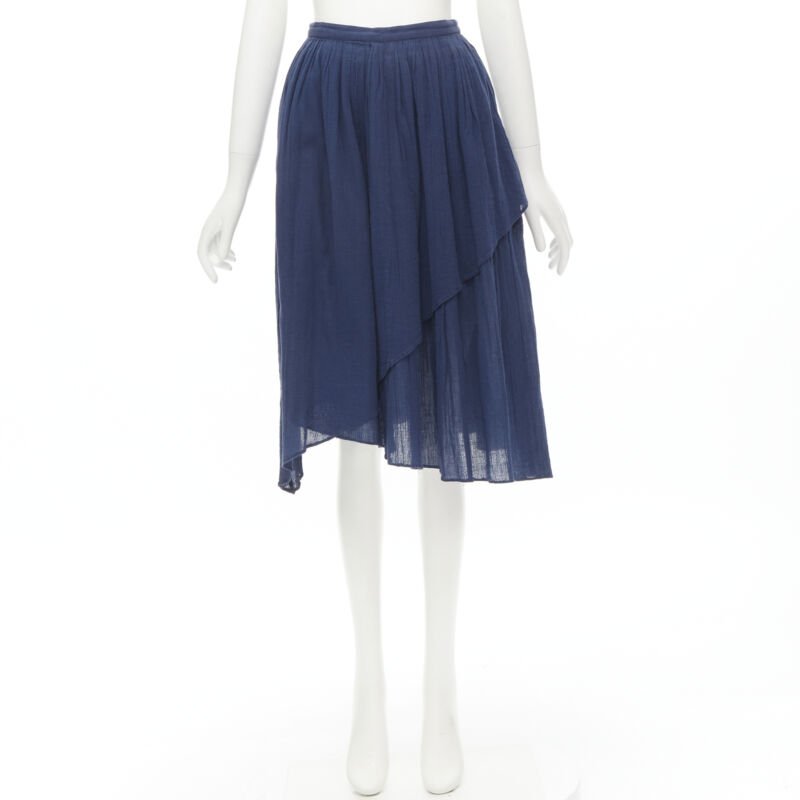 COMME DES GARCONS Vintage 1980's blue crinkled asymmetric waterfall draped skirt