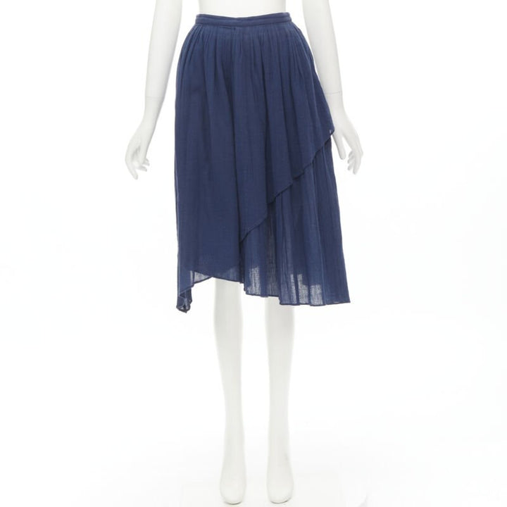 COMME DES GARCONS Vintage 1980's blue crinkled asymmetric waterfall draped skirt