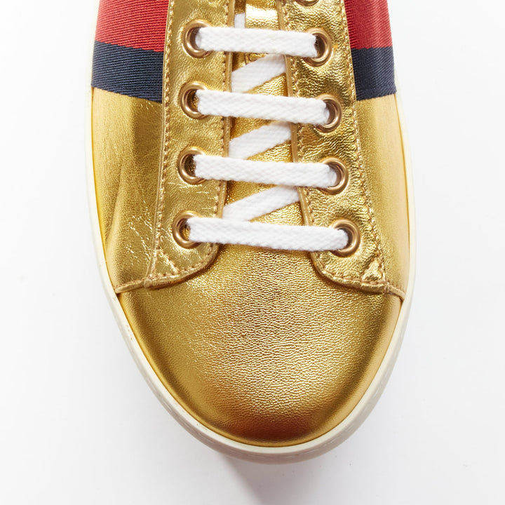 GUCCI Alessandro Michele Peggy rainbow gold web platform sneakers EU37.5