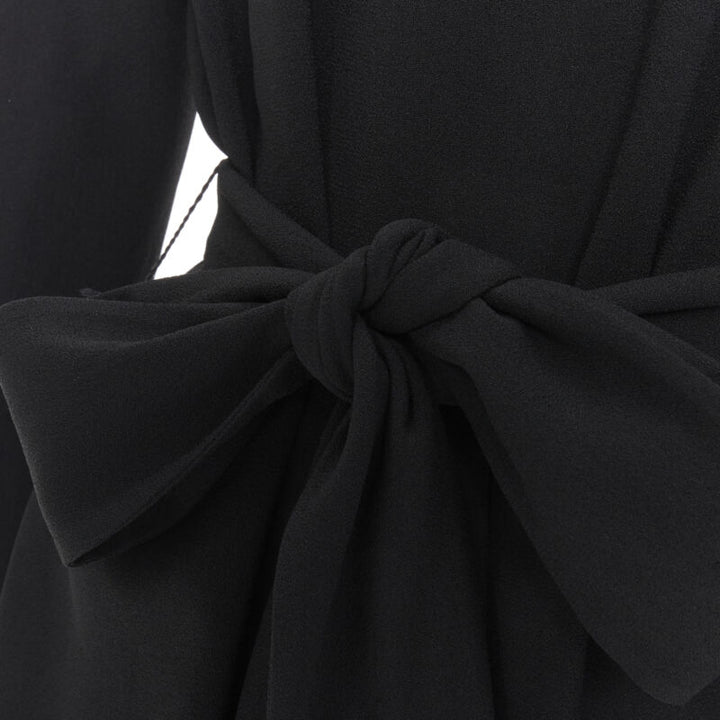 SAINT LAURENT Runway black chainmail stud shoulder pad belted dress FR38 S