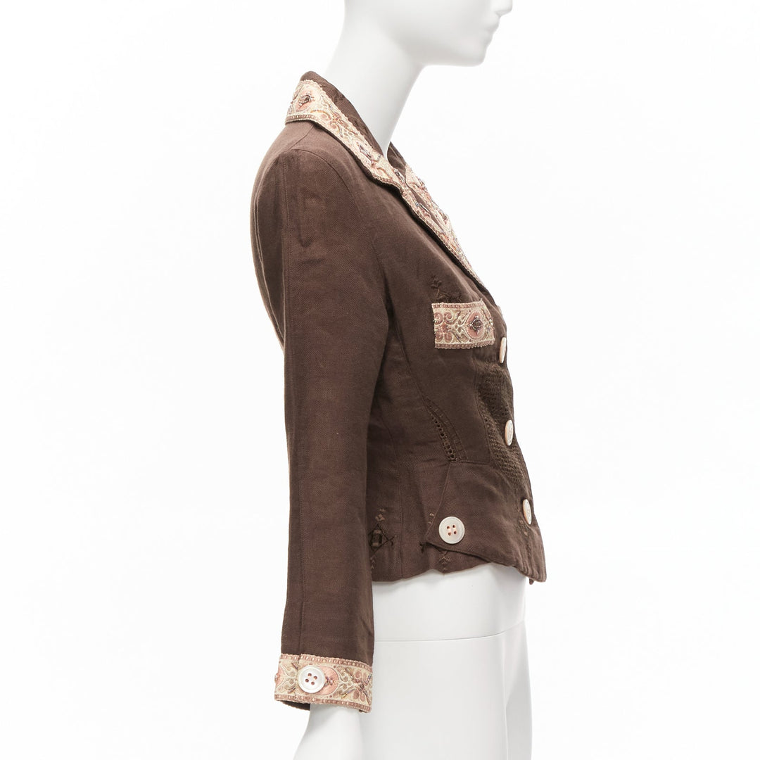 VOYAGE INVEST IN THE ORIGINAL LONDON beige embroidery beaded brown blazer M