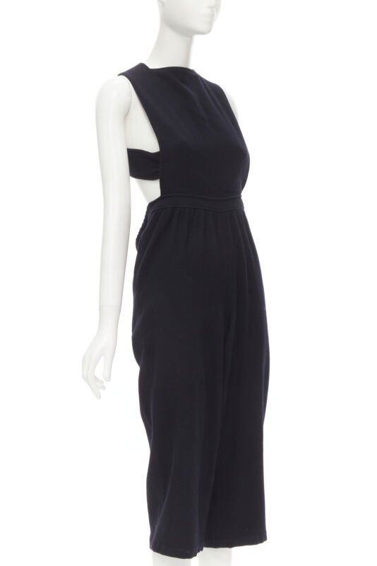 COMME DES GARCONS Vintage 1980's black wool cross back cropped jumpsuit S