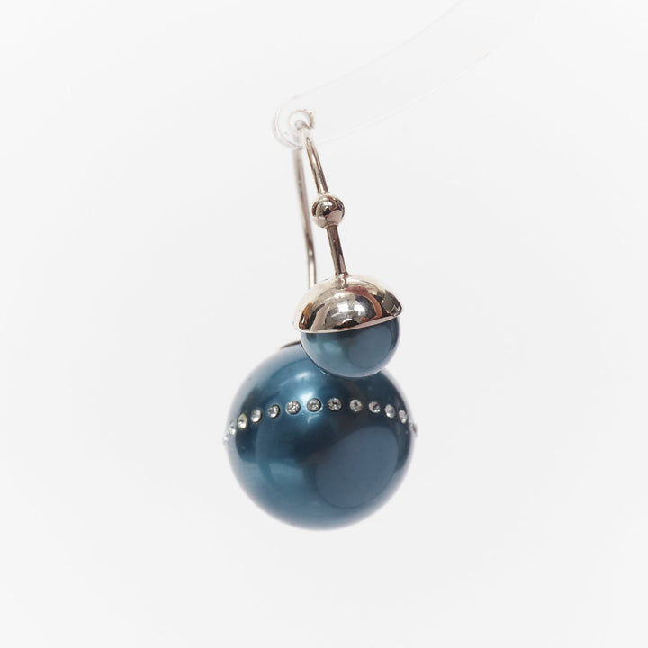 DIOR Tribales pealescent blue faux pearls crystal orbital pin earrings Pair