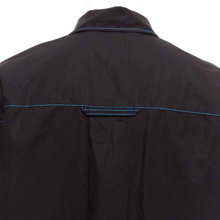 MARNI black blue topstitched round shoulder 3D cut boxy shirt IT40 S