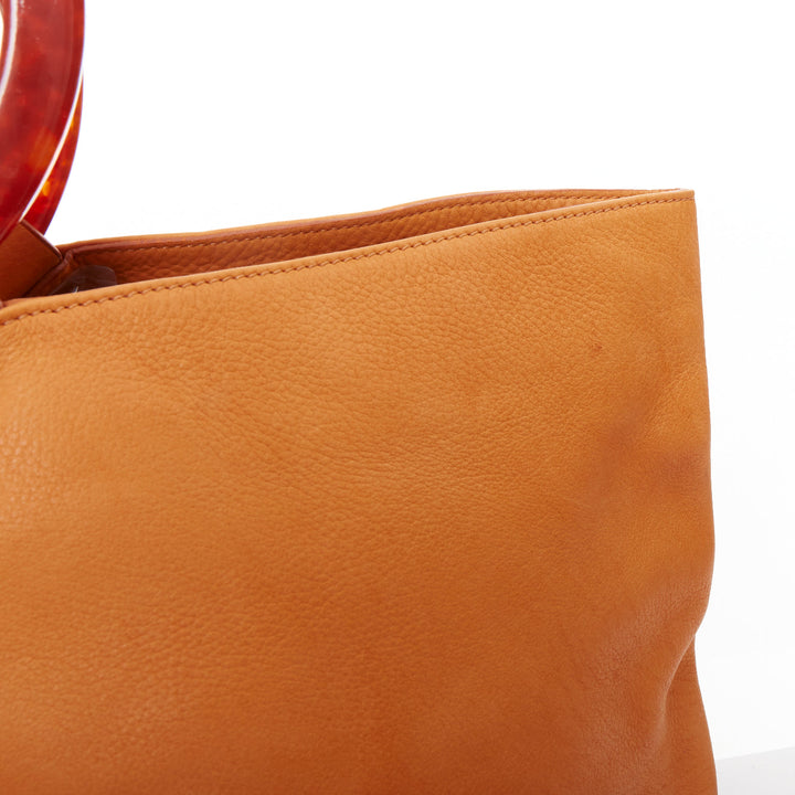 SIMON MILLER Bonsai 30 tan brown leather acrylic round handle hobo tote bag