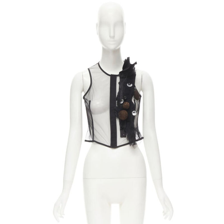 rare COMME DES GARCONS Vintage 2004 Runway crystals felt balls sheer vest S