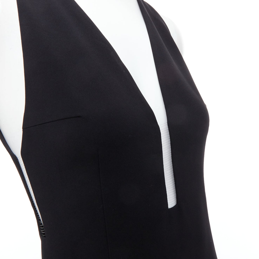ALEXANDER WANG black fish wire plunge neck mini dress US2 S