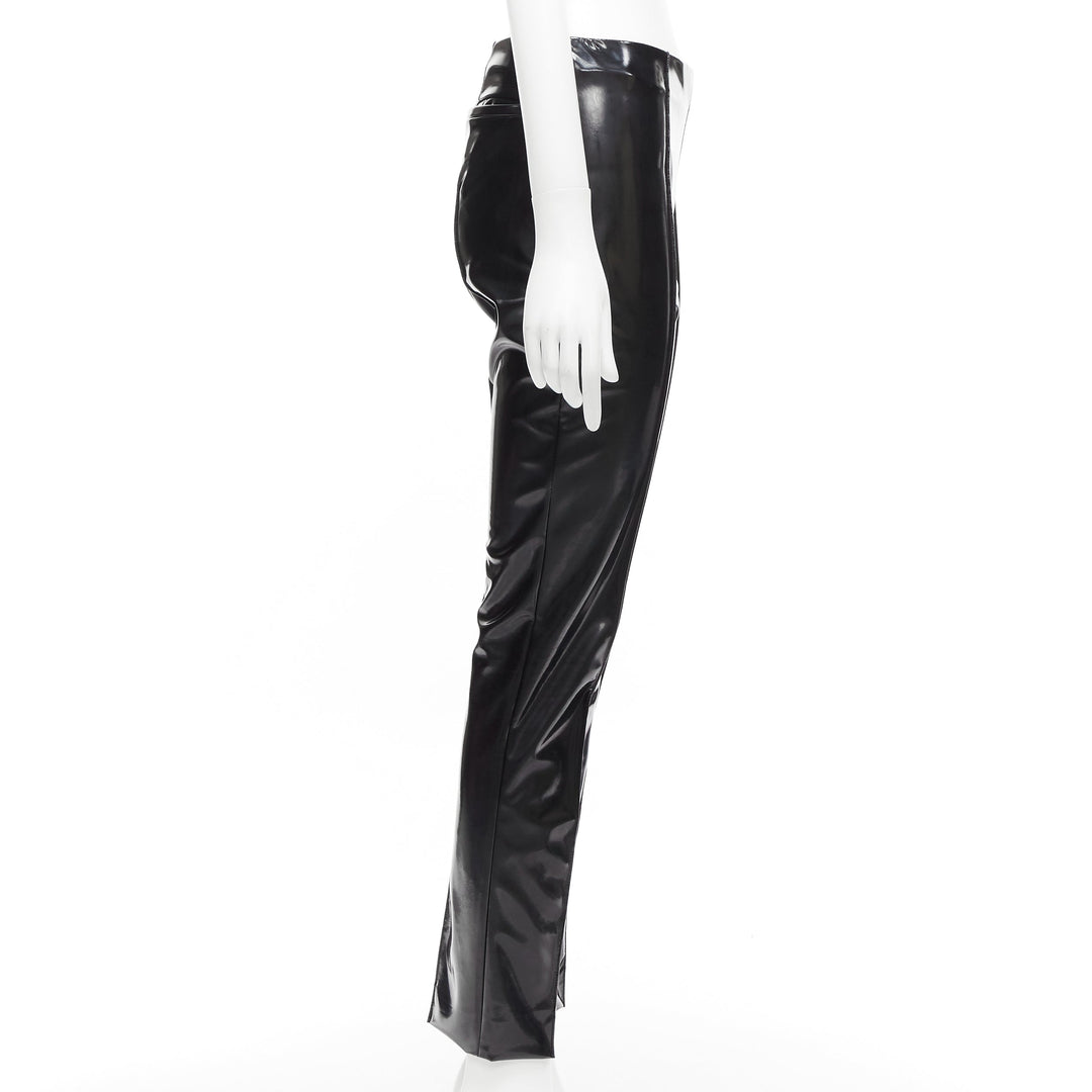 VALENTINO black vinyl pleat front back slit pockets pants S