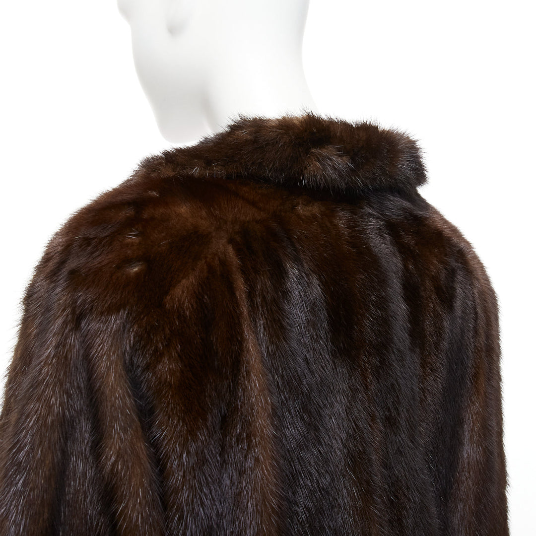 UNLABELLED dark brown genuine fur tie collar longline long sleeve jacket coat