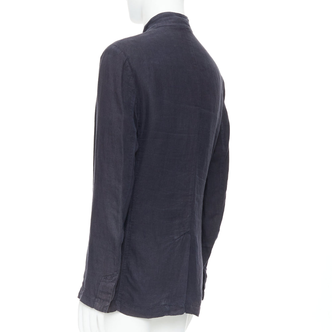 ERMENEGILDO ZEGNA navy linen 3 pockets stand collar light blazer IT48 M