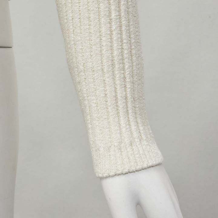 GANNI ivory crystal button textured knit cotton blend sweater top XS