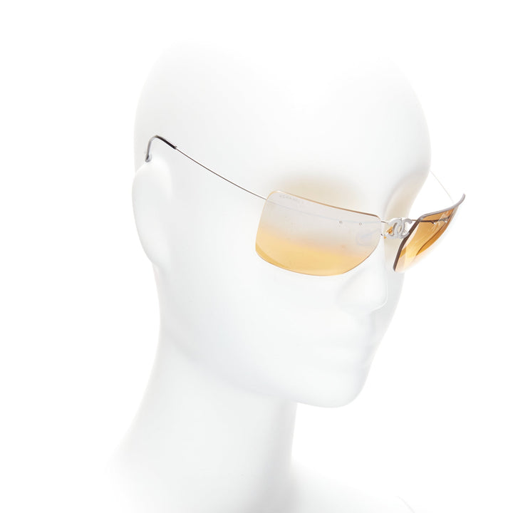 CHANEL Vintage 4040 silver CC logo yellow lens cyber folding sunglasses