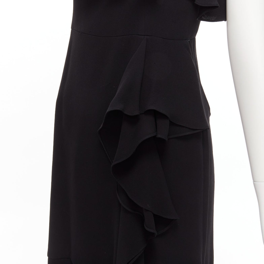 ALEXANDER MCQUEEN 2015 100% silk black asymmetric flutter cocktail dress IT38 XS