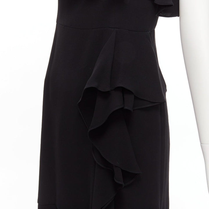 ALEXANDER MCQUEEN 2015 100% silk black asymmetric flutter cocktail dress IT38 XS