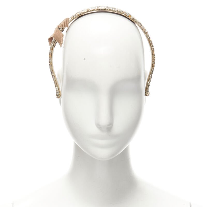 MIU MIU gold glitter frayed edge grosgrain bow wide headband