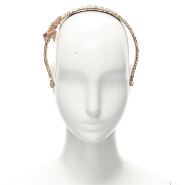 MIU MIU gold glitter frayed edge grosgrain bow wide headband