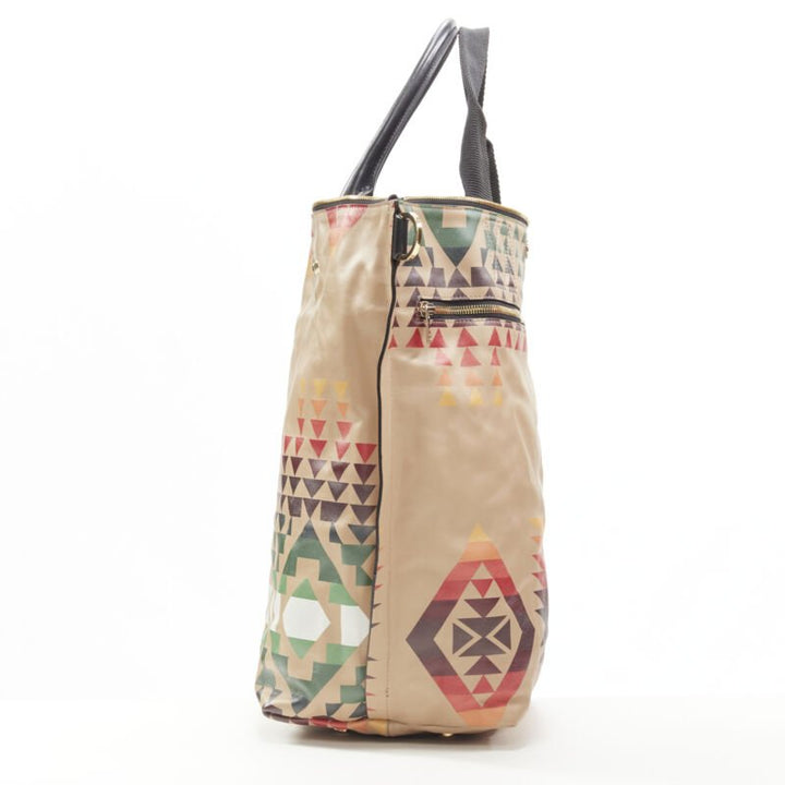 rare SACAI PENDLETON aztec ethnic print brown leather foldover tote bag
