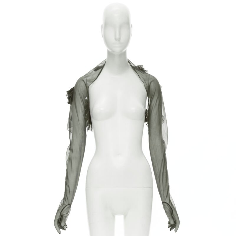 COMME DES GARCONS 1990 Vintage Runway grey sheer pleated ruffle gloves shrug