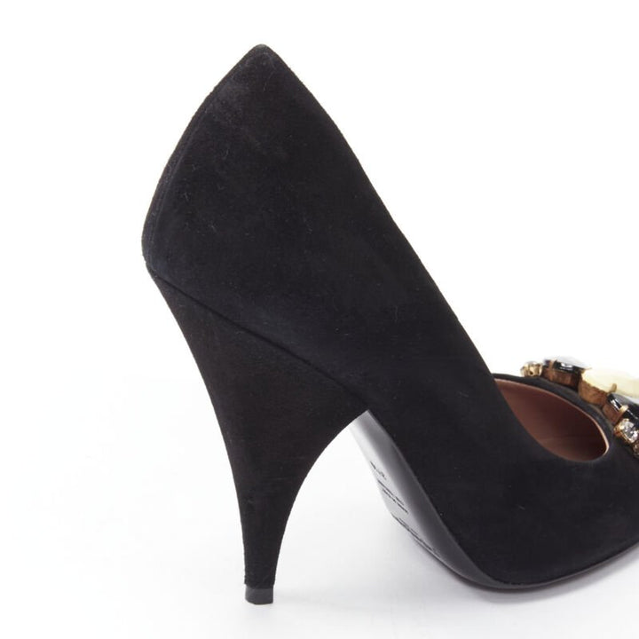 YVES SAINT LAURENT Charlie 105 black suede rhinestone jewel heel pump EU37.5