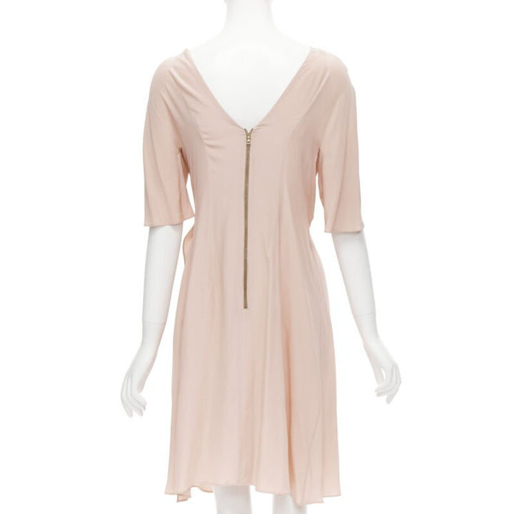 MARNI 100% silk light pink gathered asymmetric draped short sleeve dress IT38 XS