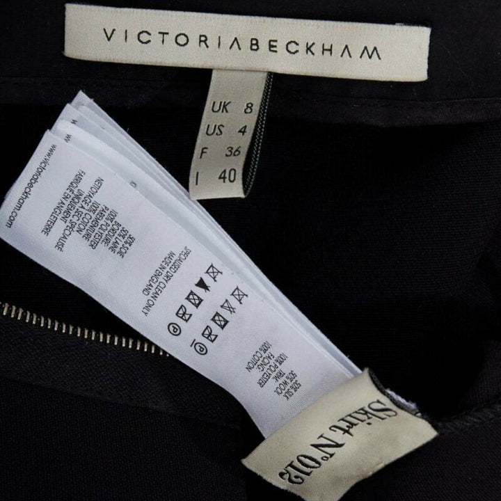 VICTORIA BECKHAM black silk wool lacquared fabric trimmed side pencil skirt 25"