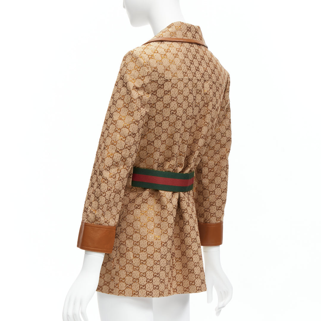 GUCCI 2022 Aria crystal embellished Horsebit web belt GG canvas jacket IT38 XS