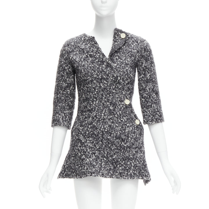 OLD CELINE Runway Phoebe Philo 2014 grey wool boucle bias diagonal top FR34 XS