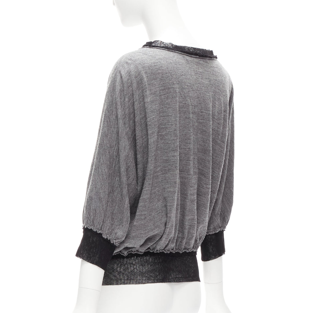 LANVIN 2005 light grey wool cashmere mesh trim batwing sweater FR36 S