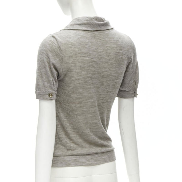 LOUIS VUITTON heather grey LVOE tassel charm scarf collar pullover top  S