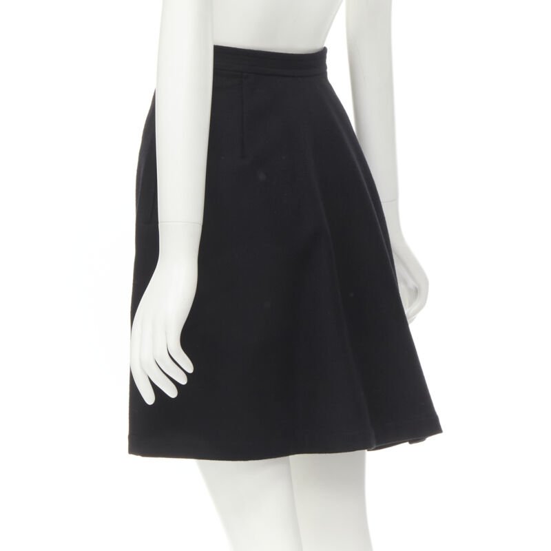 COMME DES GARCONS 1980s Vintage black wool felt asymmetric A-line flared skirt S