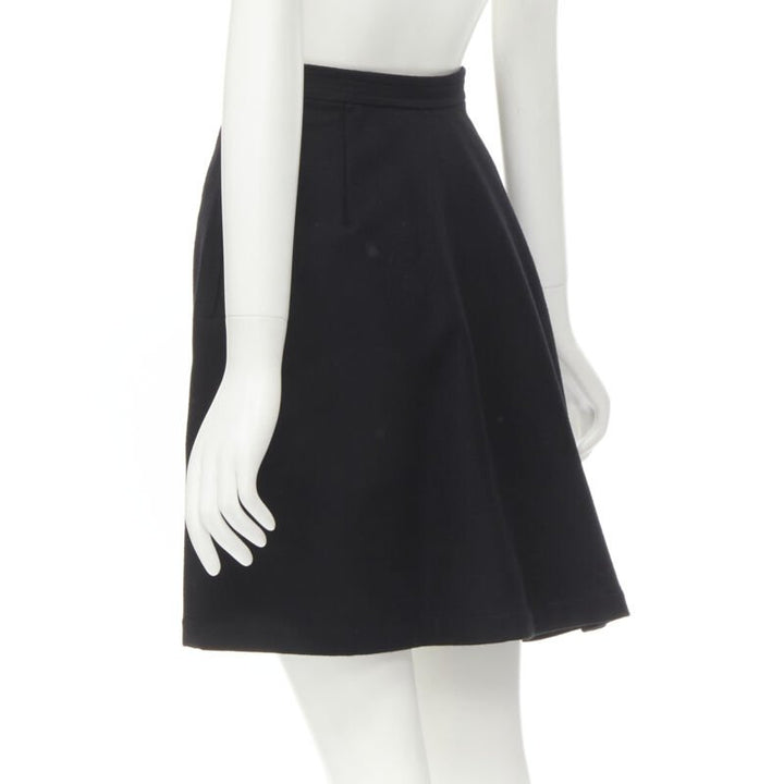 COMME DES GARCONS 1980s Vintage black wool felt asymmetric A-line flared skirt S