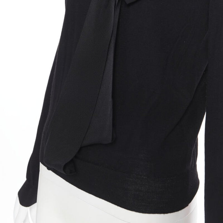 LANVIN ALBER ELBAZ 2008 fleece wool black signature grosgrain ribbon sweater S