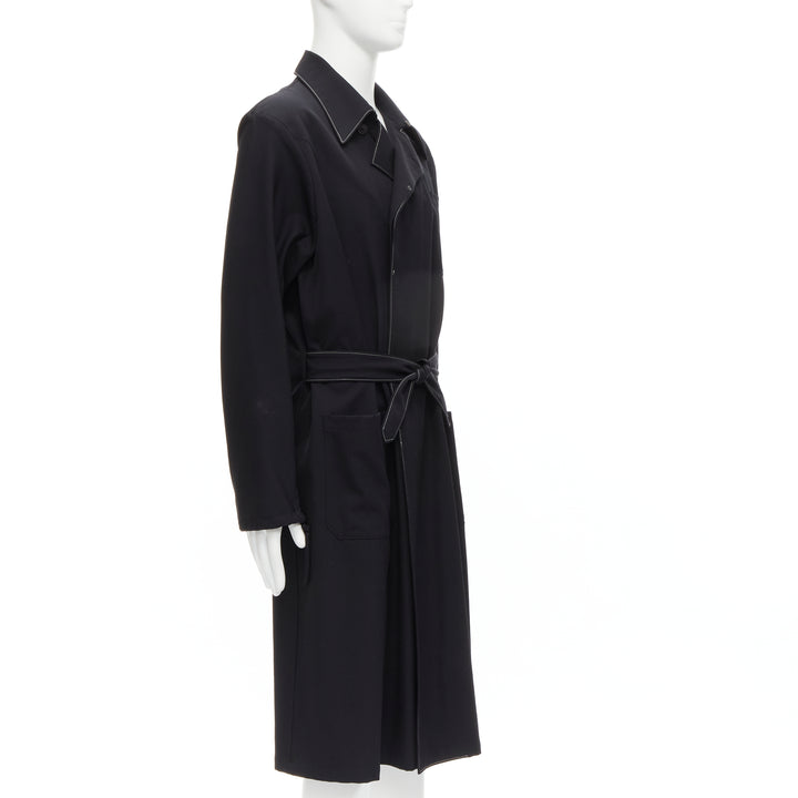YOHJI YAMAMOTO HOMME Vintage black white topstitched draped belted coat M
