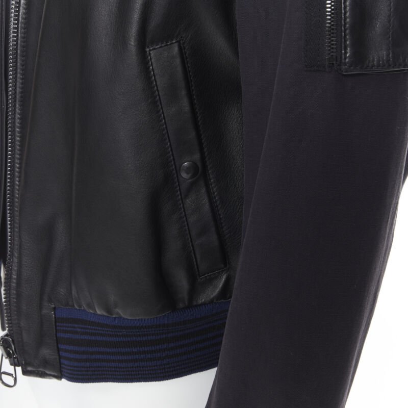 LANVIN ALBER ELBAZ black contrast lamb leather front MA1 bomber jacket EU44 XS