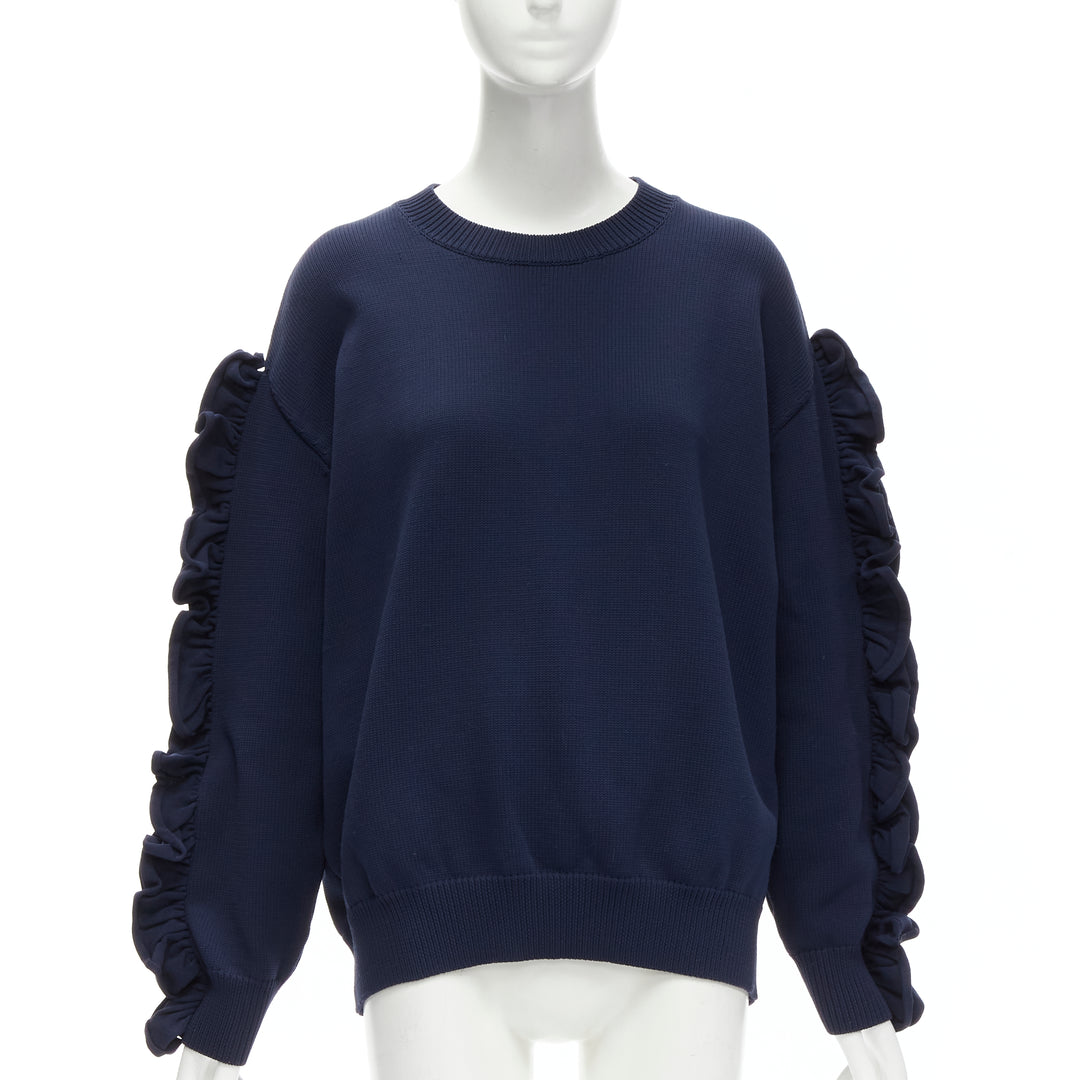 VICTORIA BECKHAM VVB navy blue ruffle sleeve pullover crew sweatshirt UK12 L