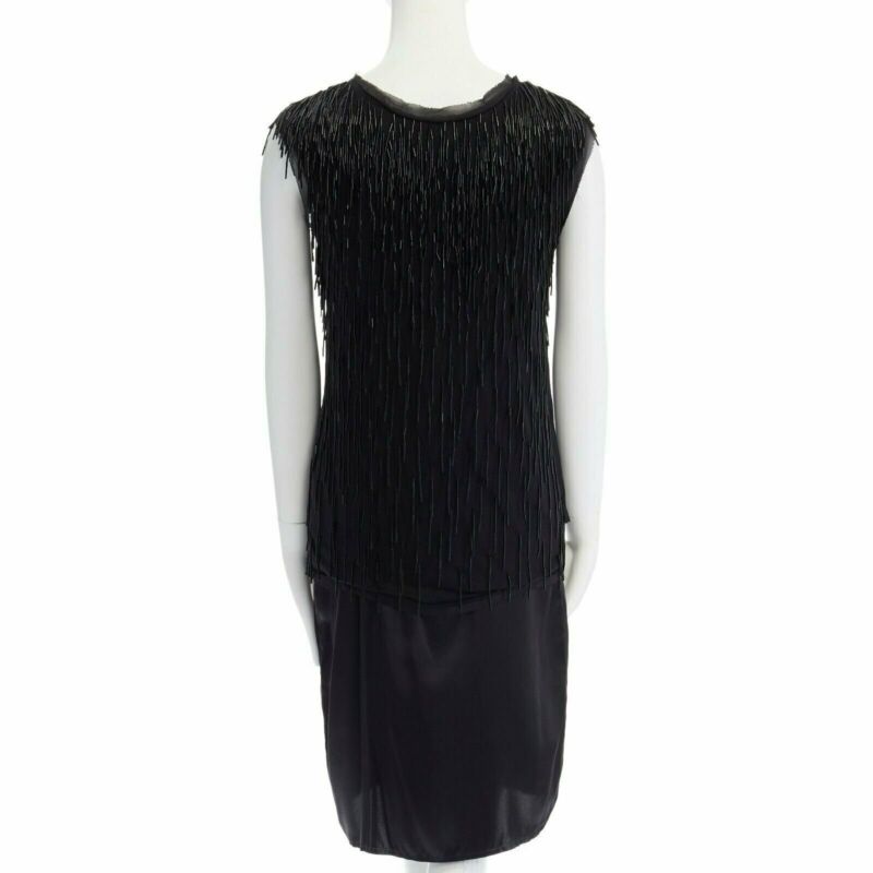 LANVIN ALBER ELBAZ black beaded fringe embellished flapper silk dress FR34 XS