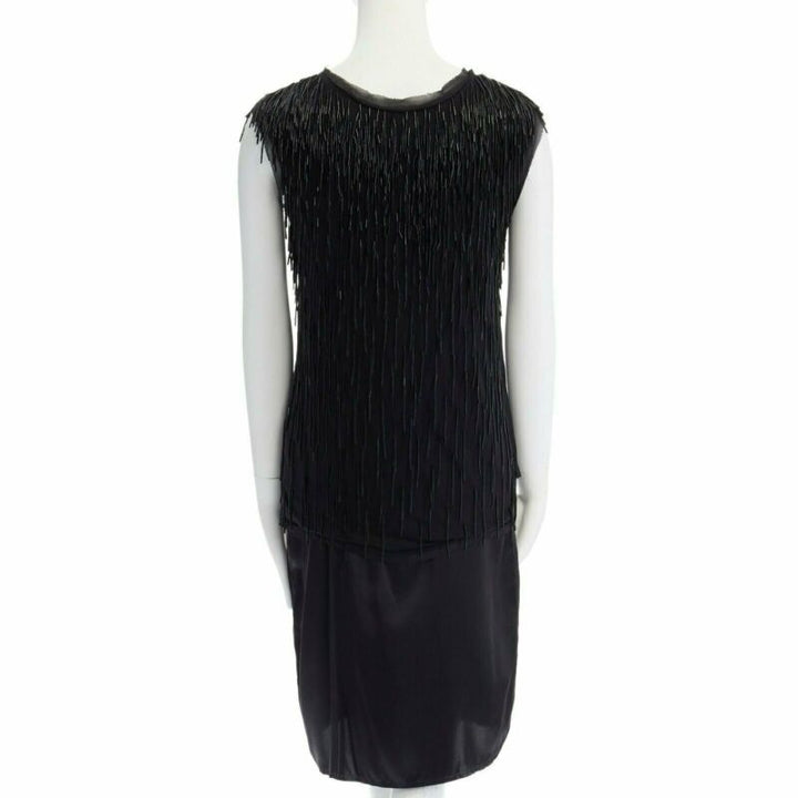 LANVIN ALBER ELBAZ black beaded fringe embellished flapper silk dress FR34 XS