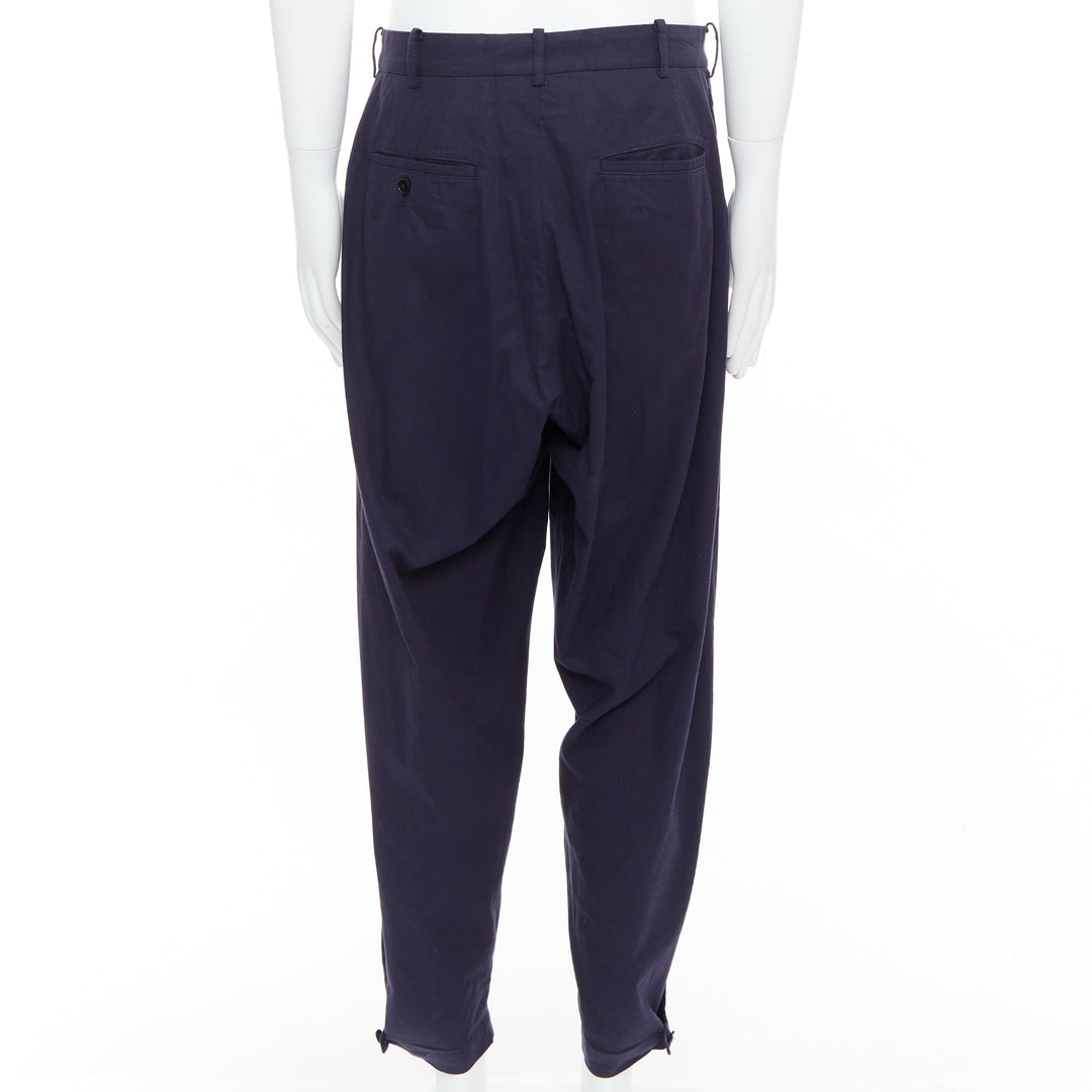 YOHJI YAMAMOTO navy 100% cotton pleated front tapered pants JP4 XL