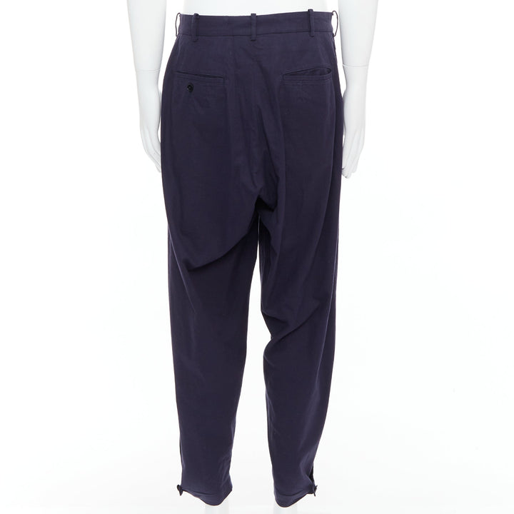 YOHJI YAMAMOTO navy 100% cotton pleated front tapered pants JP4 XL