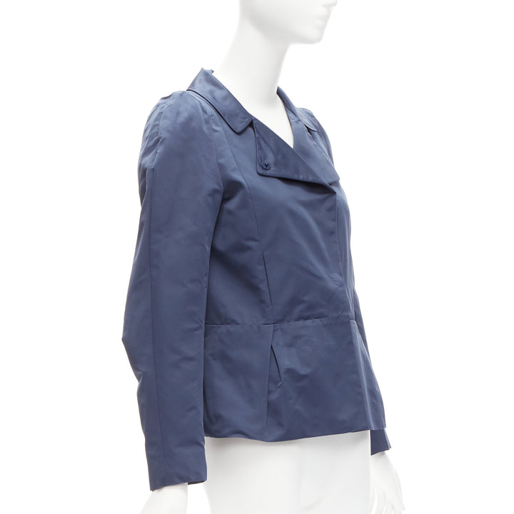 MARNI blue satin structural puff shoulder peplum minimal cropped jacket IT42 M