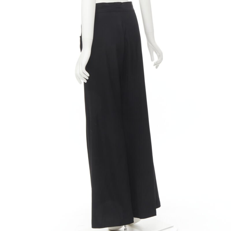 YOHJI YAMAMOTO black wool grosgrain trim waist high waisted wide leg pants JP3 L