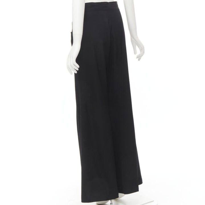 YOHJI YAMAMOTO black wool grosgrain trim waist high waisted wide leg pants JP3 L