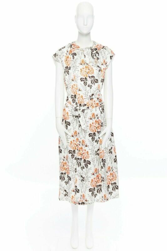 VICTORIA BECKHAM 2017 Runway floral print cut open back belted dress UK10 M