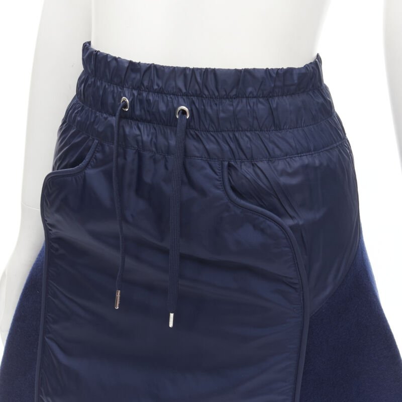 SACAI NIKE navy blue nylon wool kick flared back skirt S
