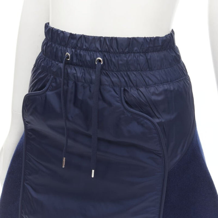 SACAI NIKE navy blue nylon wool kick flared back skirt S