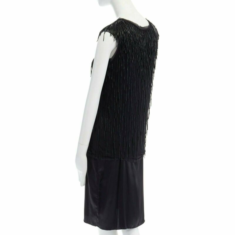 LANVIN ALBER ELBAZ black beaded fringe embellished flapper silk dress FR34 XS