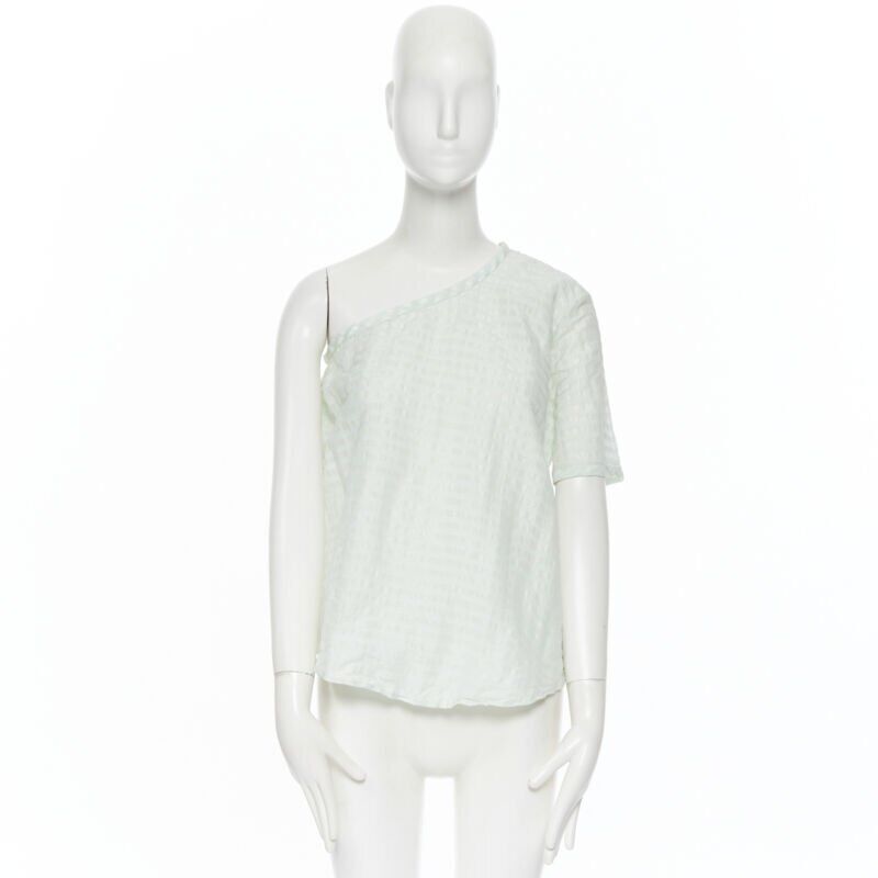 ROSIE ASSOULIN pastel green striped rusched draped back one shoulder top XS