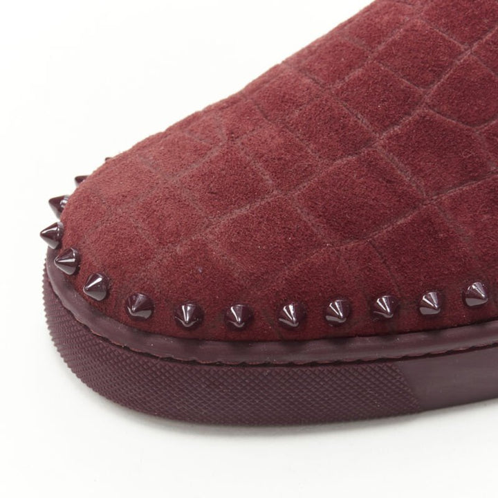 CHRISTIAN LOUBOUTIN Pik Boat burgundy suede spike stud low top sneaker EU41