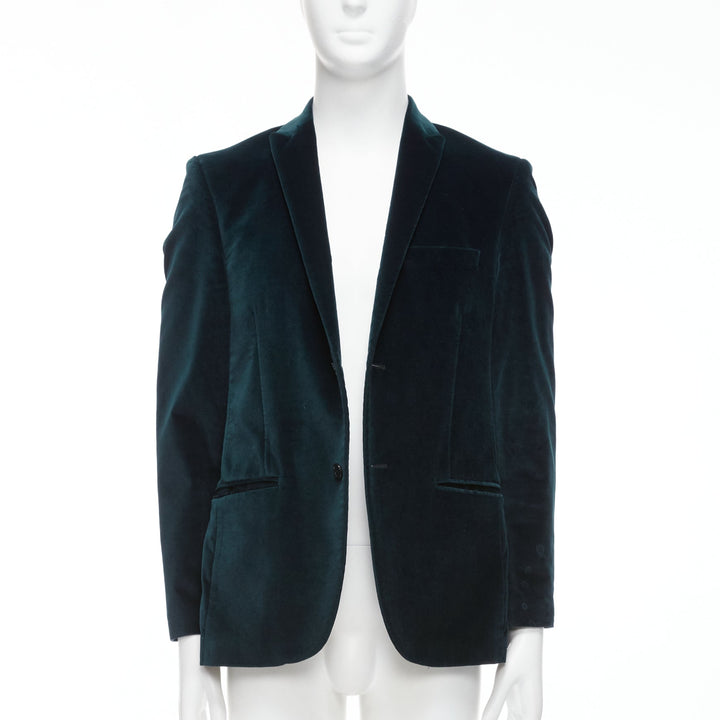 KENZO dark teal cotton velvet plus fit single breasted blazer IT48 M
