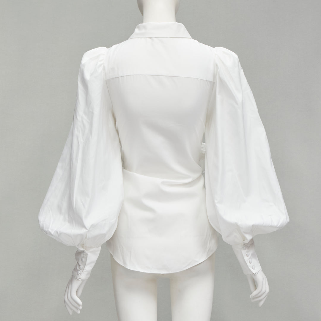 ACLER white cotton eyelet cutout big bow puff sleeve blouse US2 S